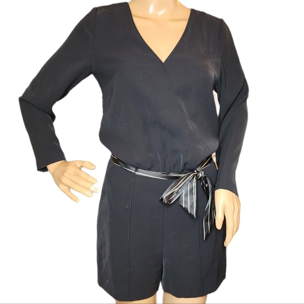 Ted Baker Black Romper Shorts Long Sleeve Pockets Removable belt Size 0 (Sz 2)